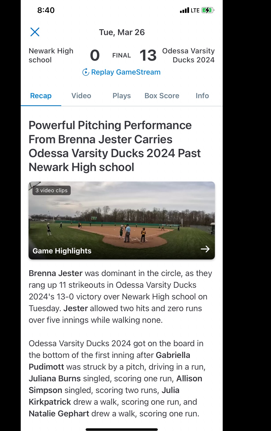 Check out the photos and videos of the softball recruiting profile Brenna Jester